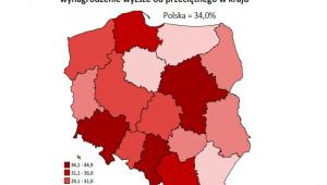 Odsetek osób, które w 2014 r. otrzymywały wynagrodzenie wyższe od przeciętnego w kraju